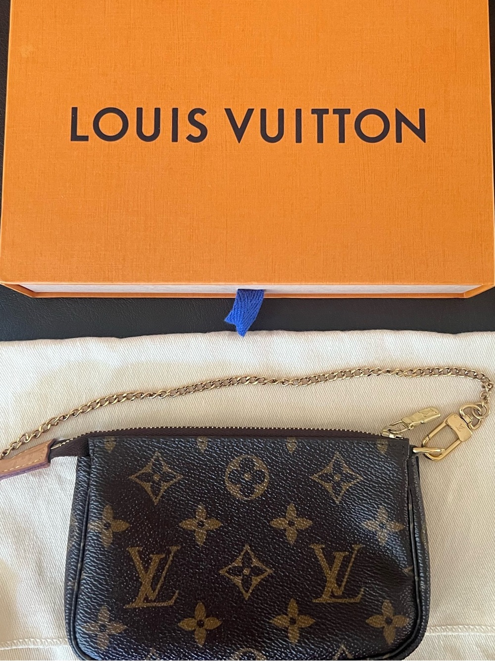 Louis Vuitton Brown Monogram Mini Pouch with Gold Chain
